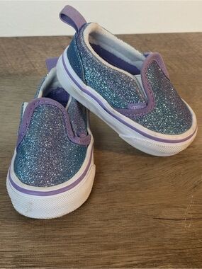Vans Kids Glitter Slip-On Sneakers Size 3 - Blue and Purple Sparkle
